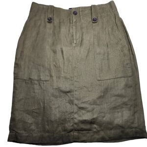 J Crew Womens Size 00 Linen Cargo Pencil Skirt Olive Green C4191 Lined w/Pockets